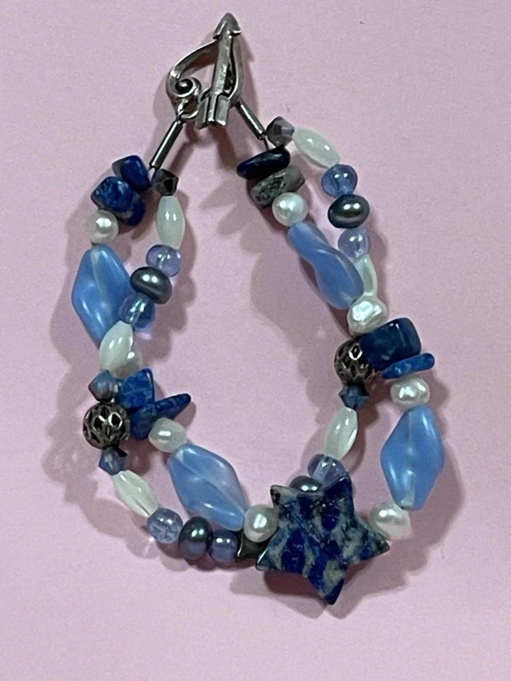 Artisan Lapis Star Bead Childs Bracelet Heart & Arrow Clasp #9662 💎